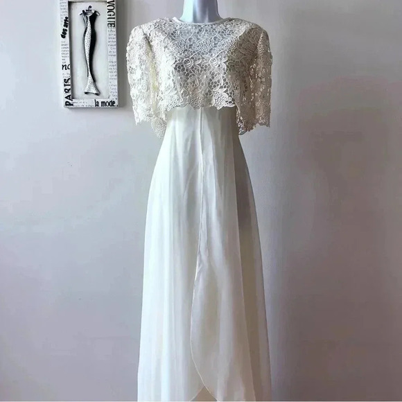 Vintage Dresses & Skirts - Miss Elliette Vintage Chiffon Lace Ivory Wedding Dress